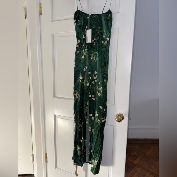 NWT Reformation Frankie Silk Dress Buena Green Floral - Picture 3 of 5